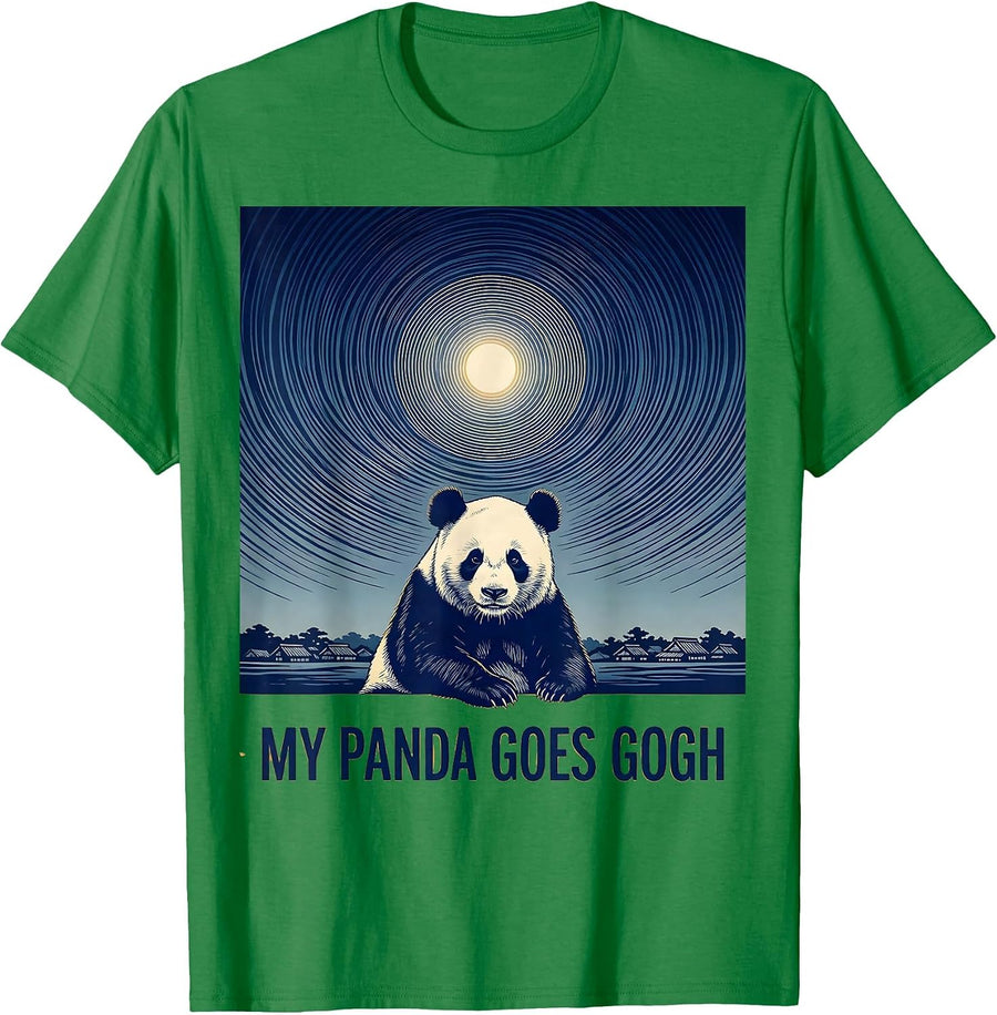 Men's My Panda Goes Gogh Ukiyo-e Funny Animal Lover Art Meme T-Shirt - Kelly Green