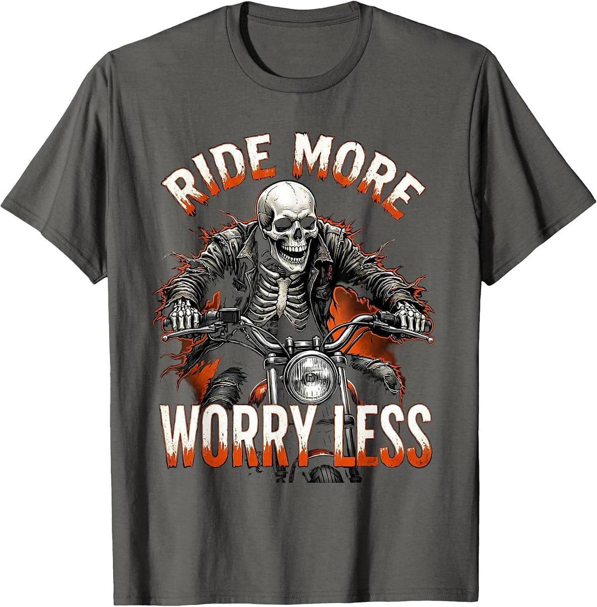 Men's Ride More Worry Less Motorcycle Design T-Shirt - Asphalt Grey