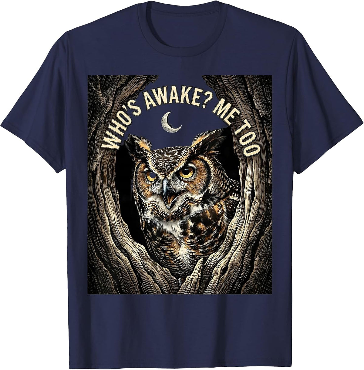 Men's Who's Awake? Me Too Vintage Sarcastic Owl Lover Birdwatcher T-Shirt - Navy Blue