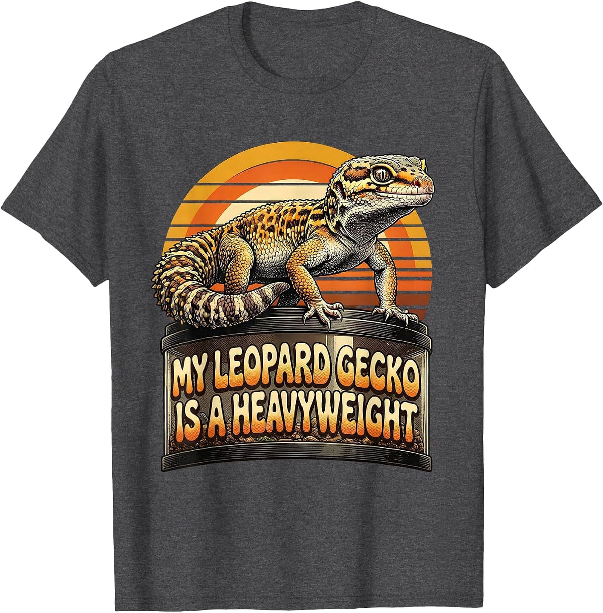 My Leopard Gecko Is A Heavyweight Funny Reptile Lover Retro T-Shirt - Dark Heather Grey