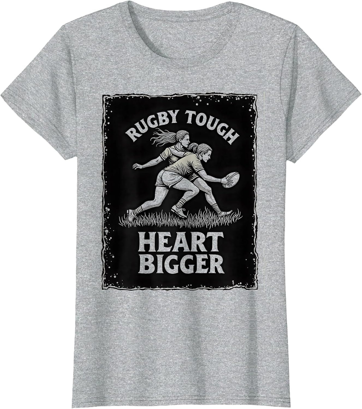 Rugby Tough Heart Bigger Women's Rugby Design T-Shirt - Heather Grey