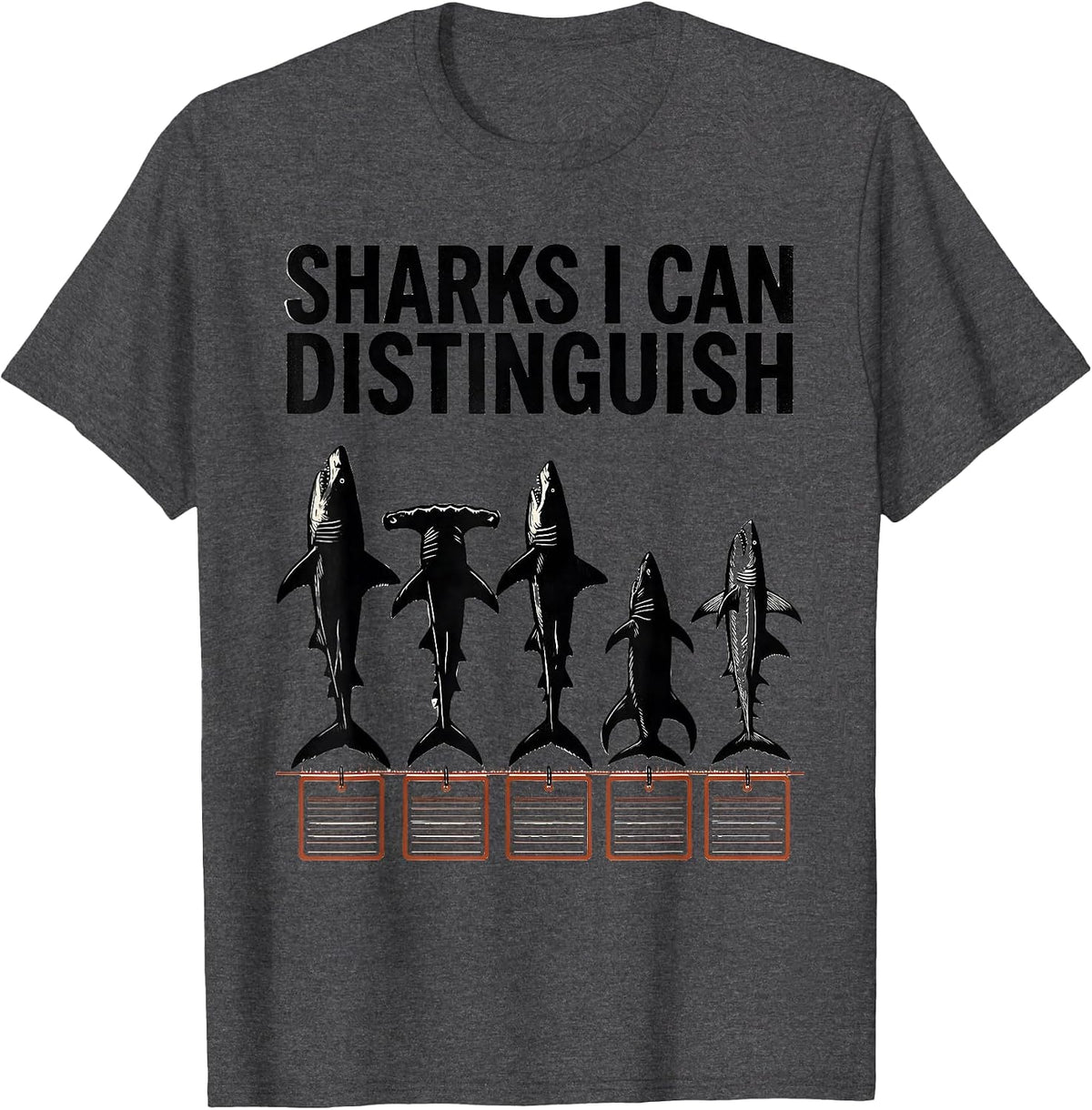 Sharks I Can Distinguish Linocut Marine Biology Enthusiast T-Shirt - Dark Heather Grey