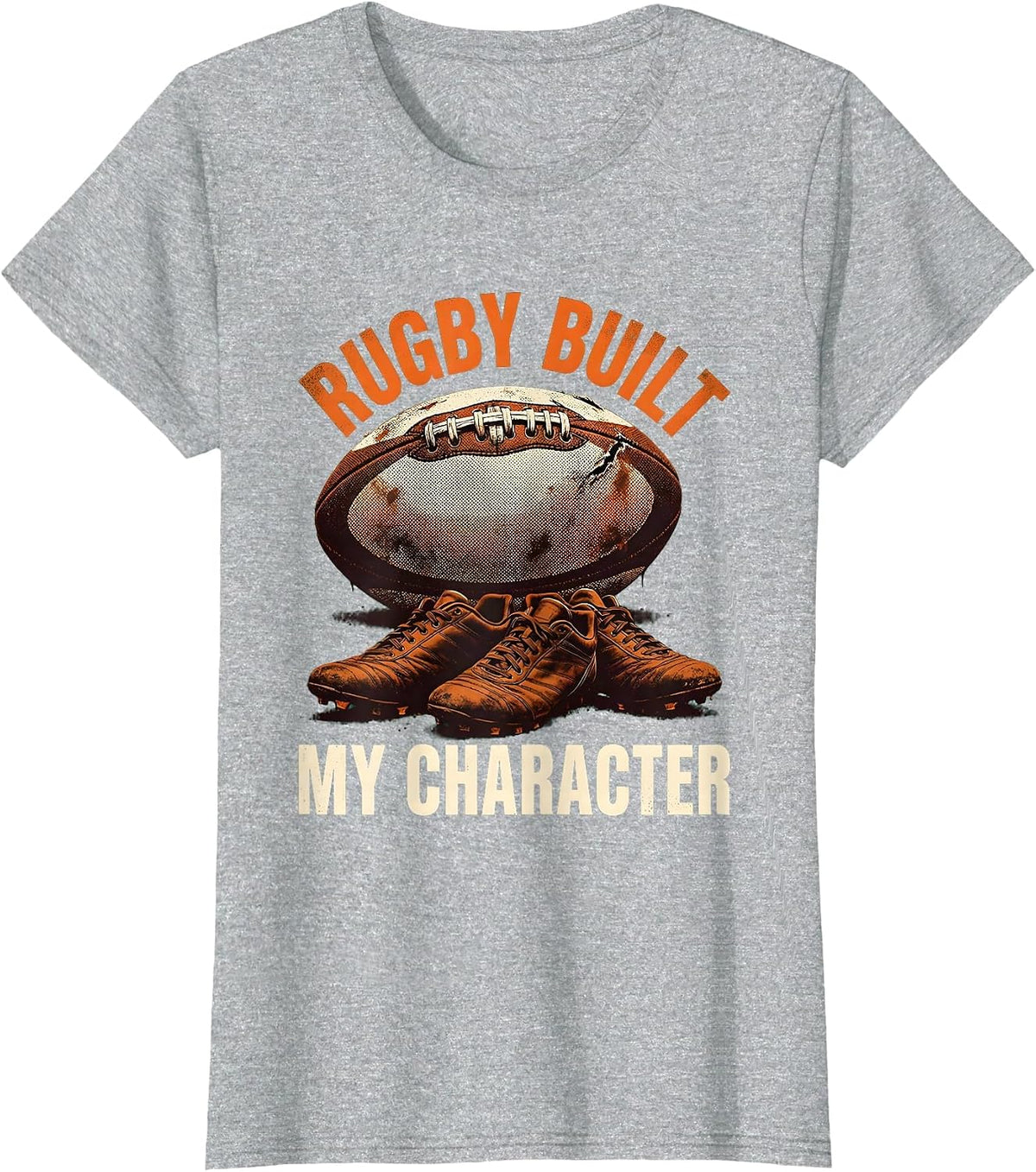 Rugby Built My Character Graphic Design T-Shirt - Heather Grey
