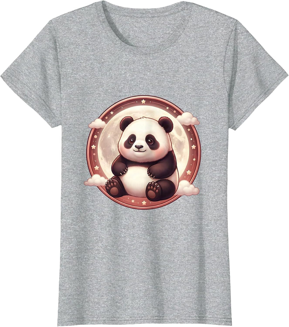 Women's Panda Silhouette Red Moon Graphic Design T-Shirt - Heather Grey