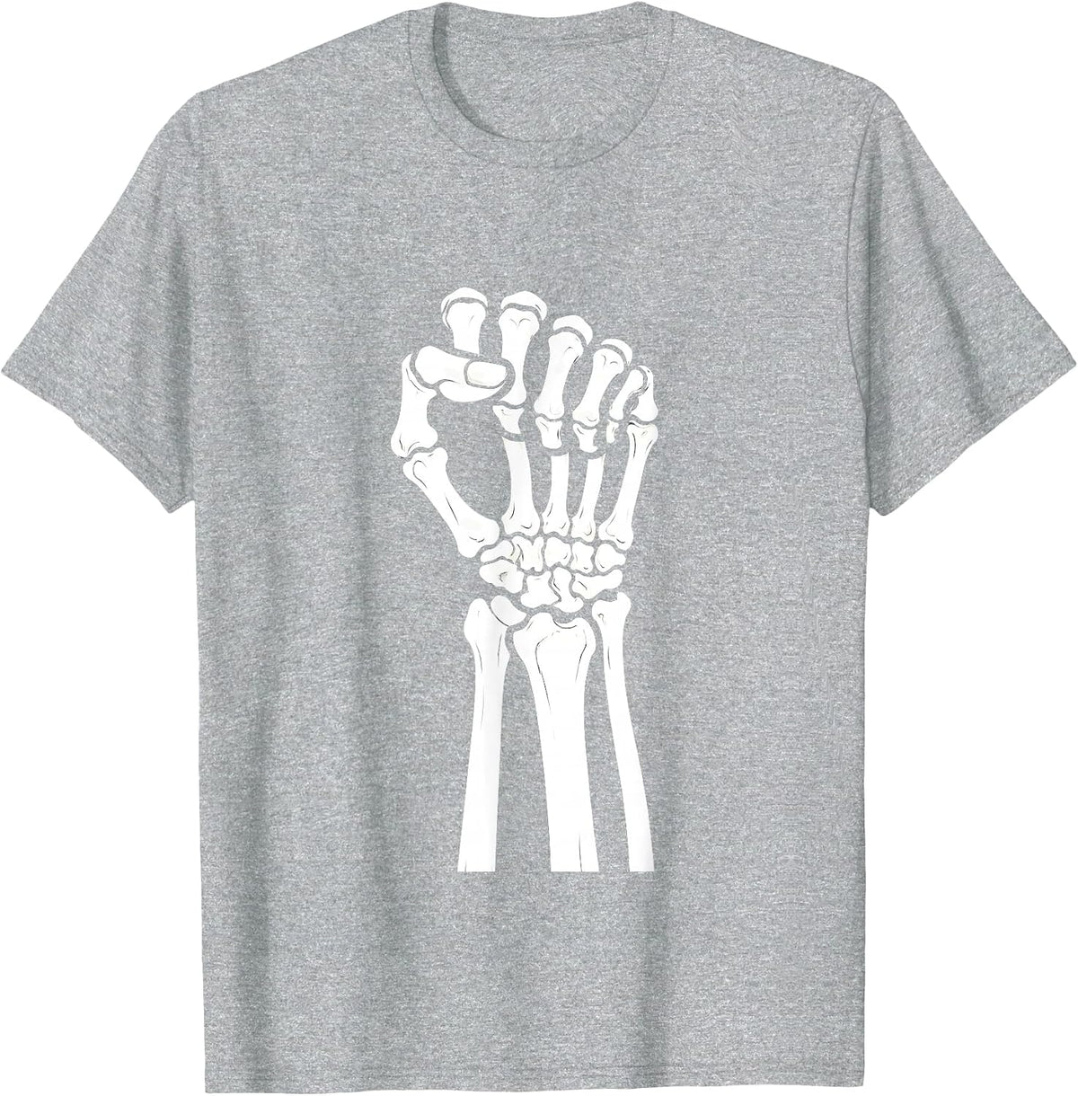 Men's Skeleton Fist Raised Radiology Victory Design T-Shirt - Heather Grey