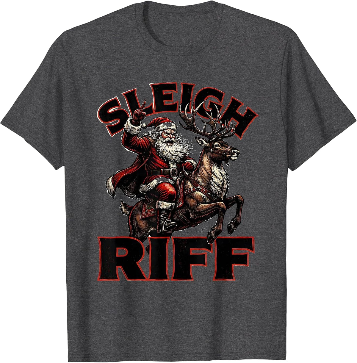 Sleigh Riff Metal Christmas Heavy Metal Fan Parody Humor T-Shirt - Dark Heather Grey