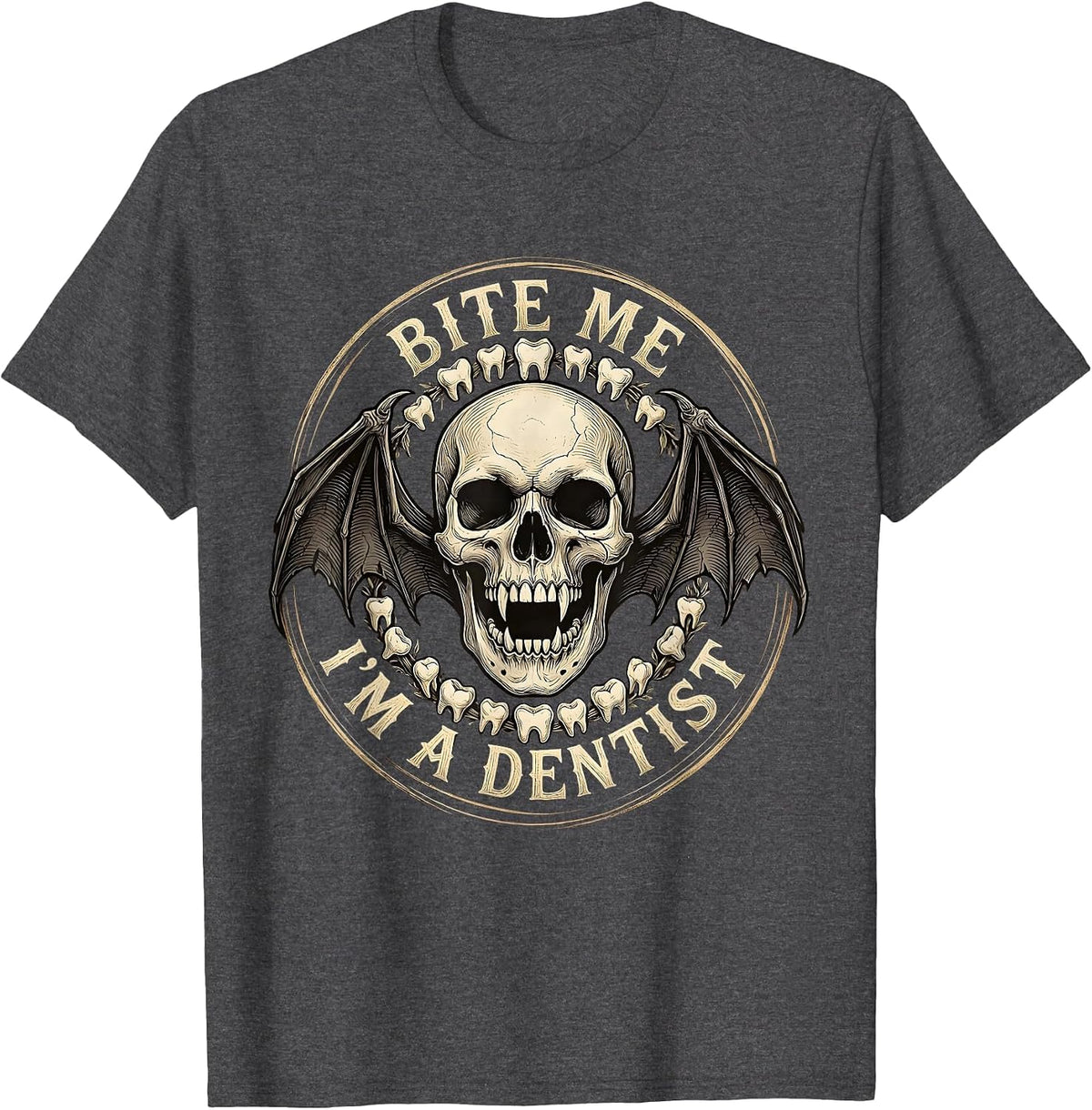 Men's Bite Me I'm A Dentist Halloween Design T-Shirt - Dark Heather Grey