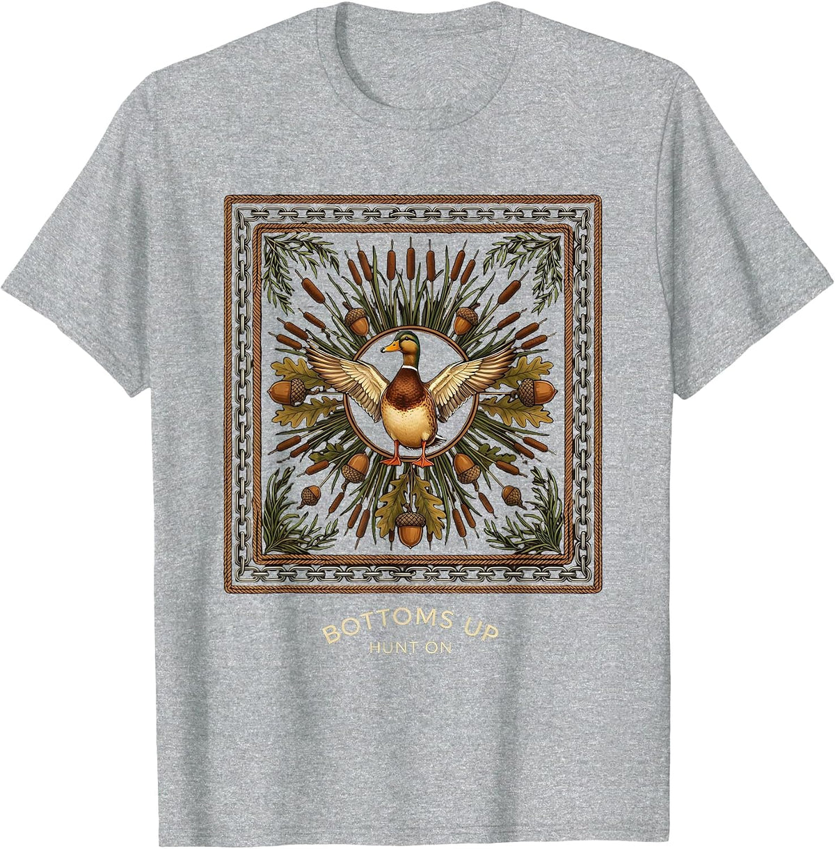 Men's Bottoms Up Hunt On Bottomland Camo Design T-Shirt - Heather Grey