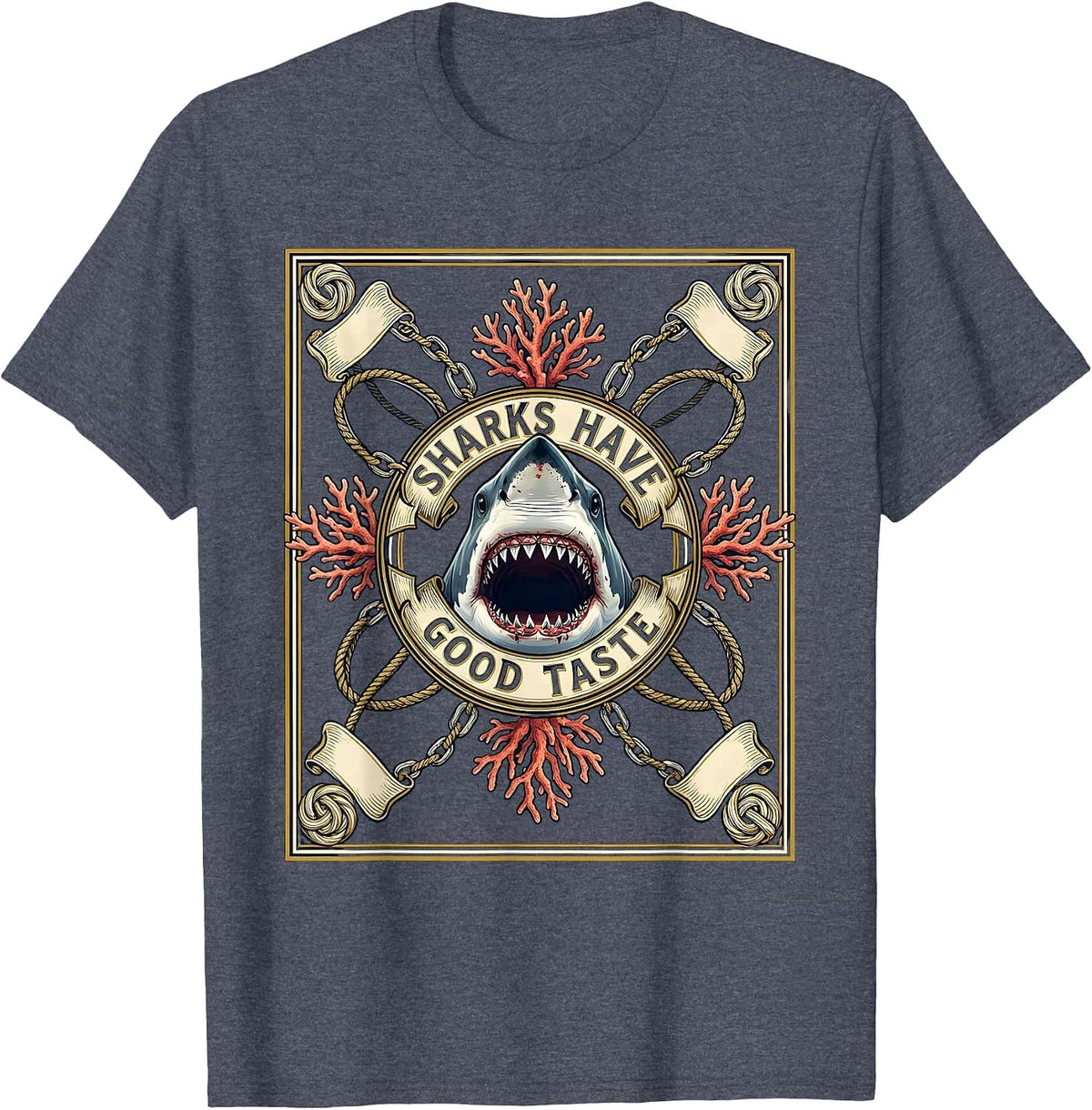 Sharks Have Good Taste Funny Shark Bite Design T-Shirt - Heather Blue