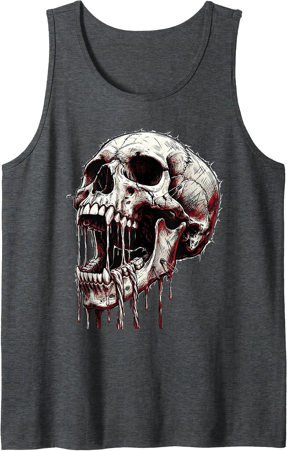 I Have Rabies Unhinged Jaw Dripping Saliva Graphic Tank Top - Dark Heather Grey