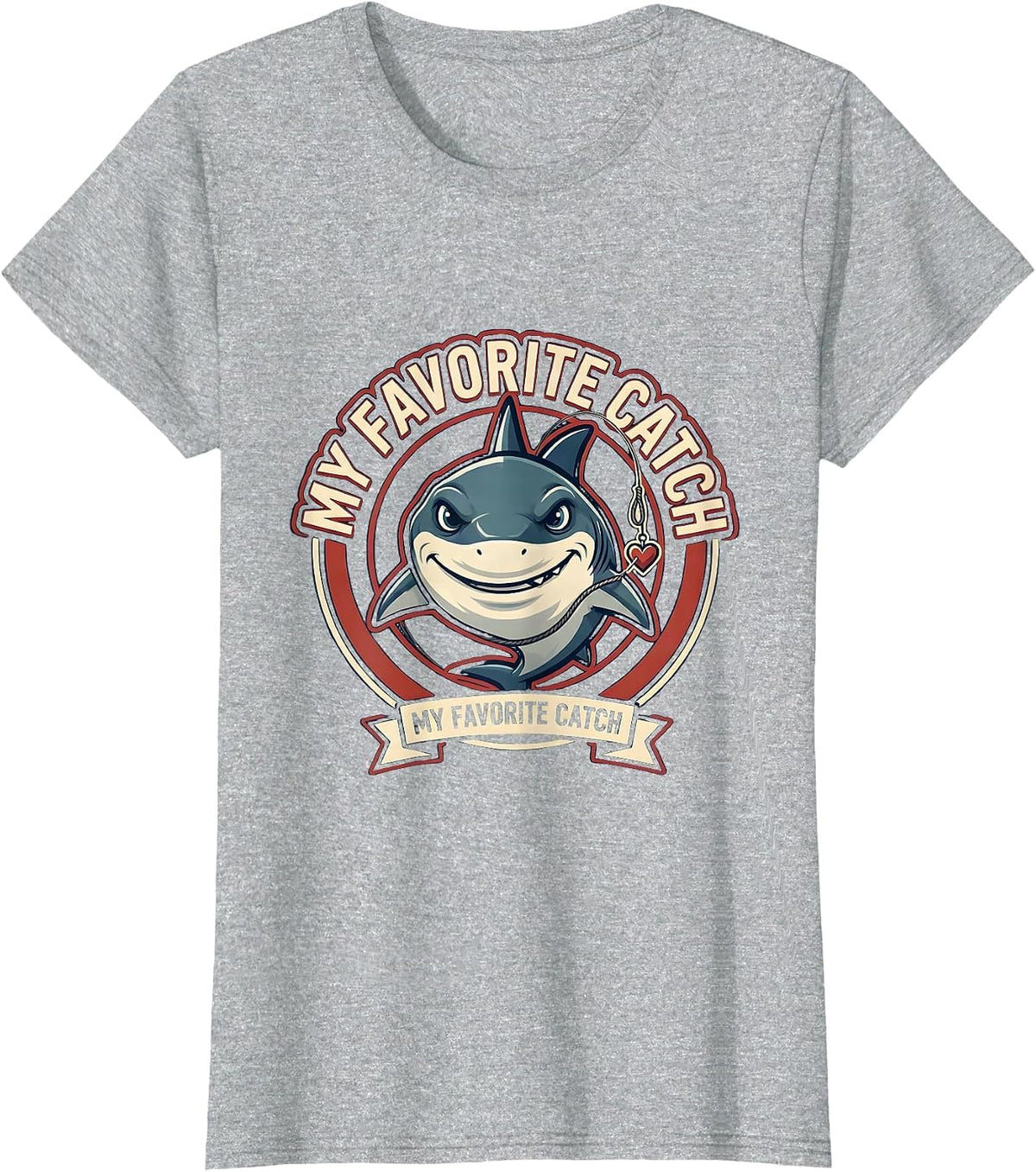 My Favorite Catch Funny Shark Lover Valentine Gift Humor T-Shirt - Heather Grey