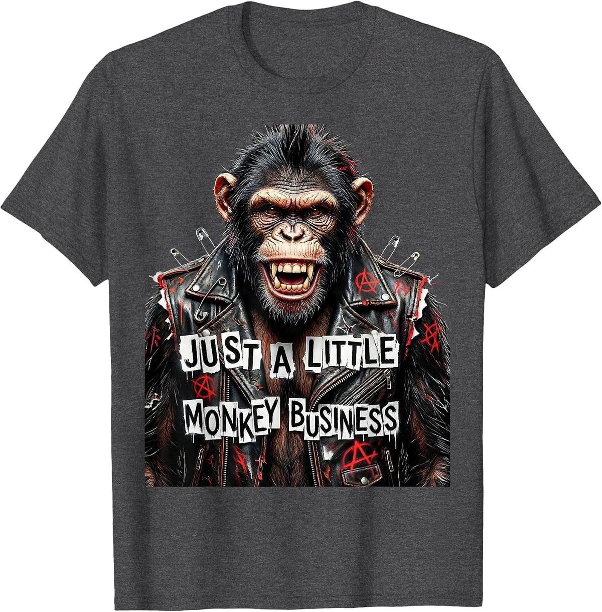 Just a Little Monkey Business Fun Primate Design T-Shirt - Dark Heather Grey