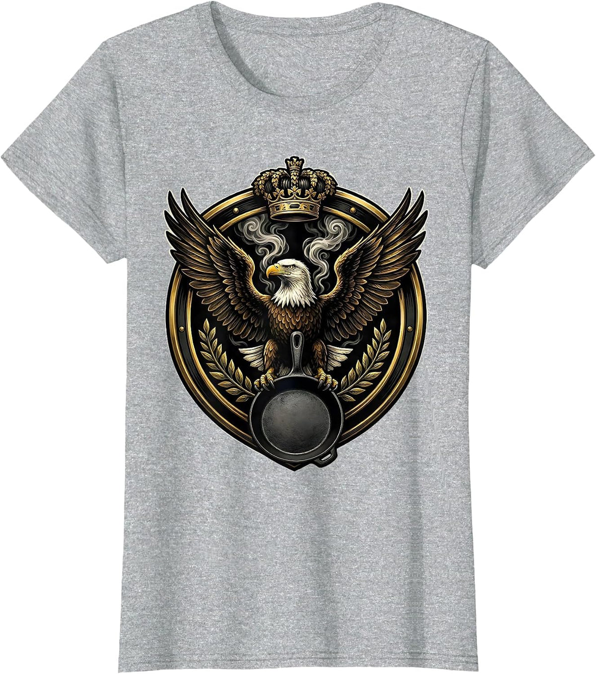 Women's Eagle and Cast Iron Skillet Chef Graphic T-Shirt - Heather Grey