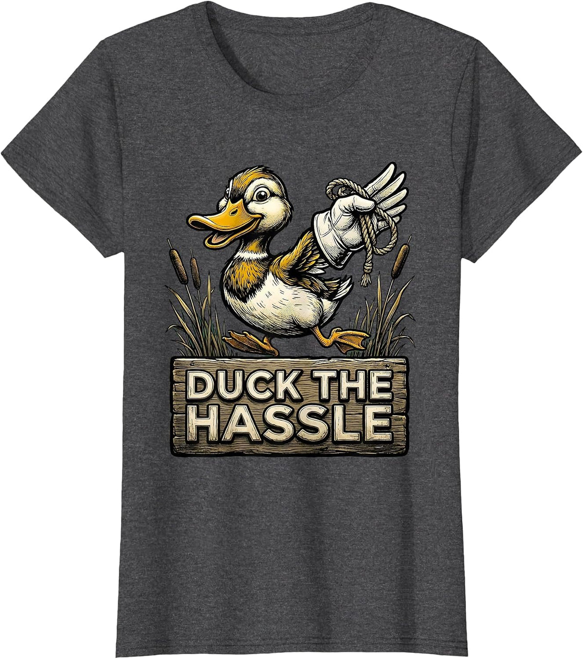 Women's Duck The Hassle Retro Cartoon Duck Hunter Humor Gift T-Shirt - Dark Heather Grey