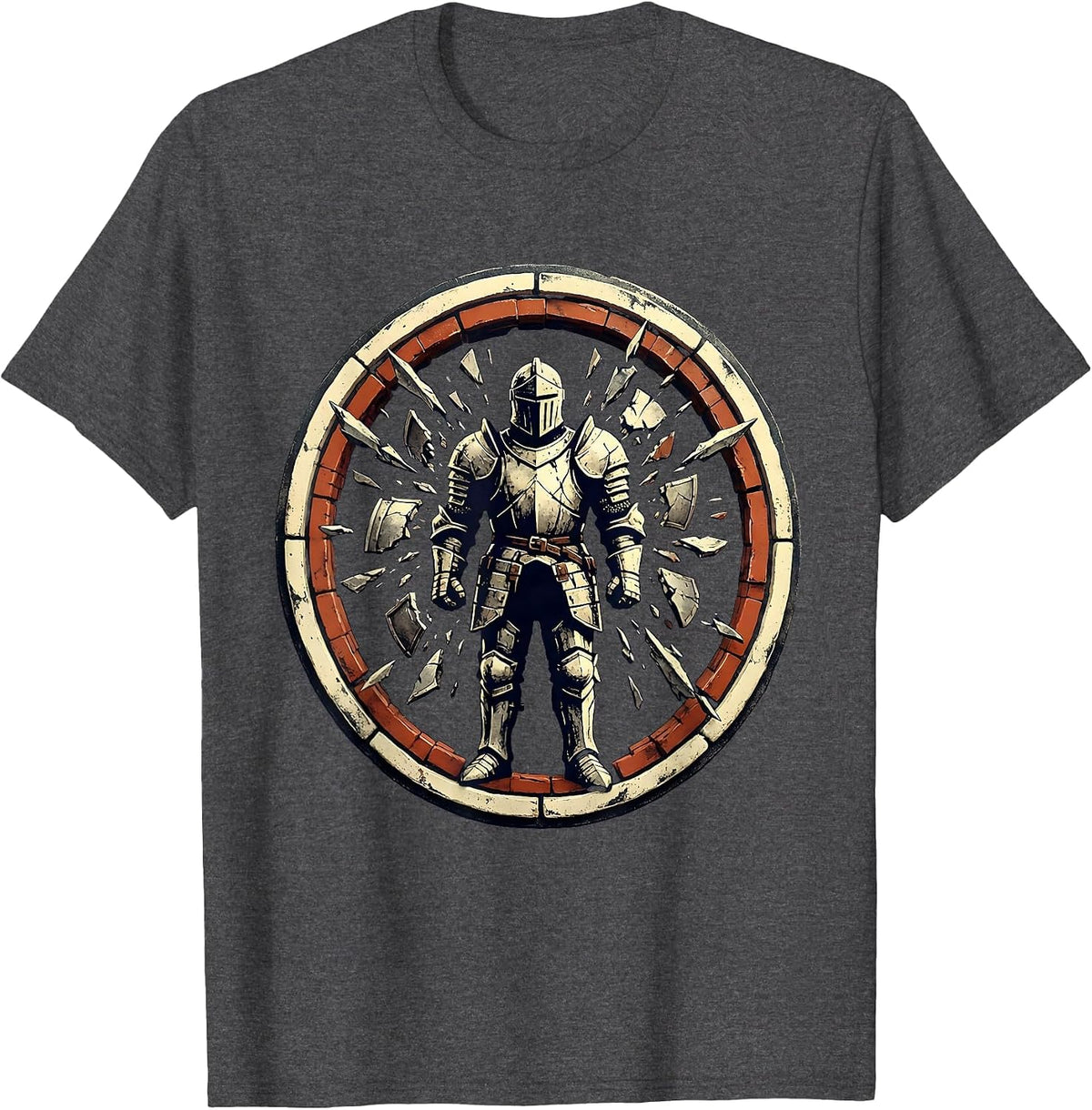 Men's Shattered Knight Broken Armor Warrior Illustration T-Shirt - Dark Heather Grey