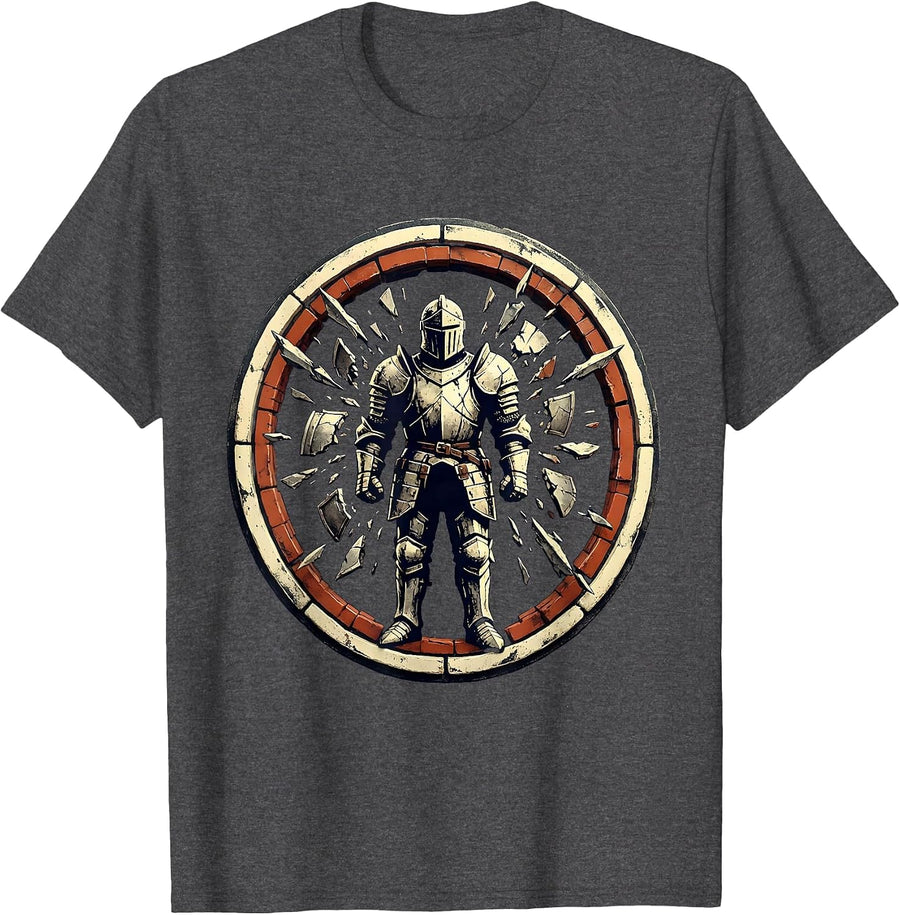 Men's Shattered Knight Broken Armor Warrior Illustration T-Shirt - Dark Heather Grey