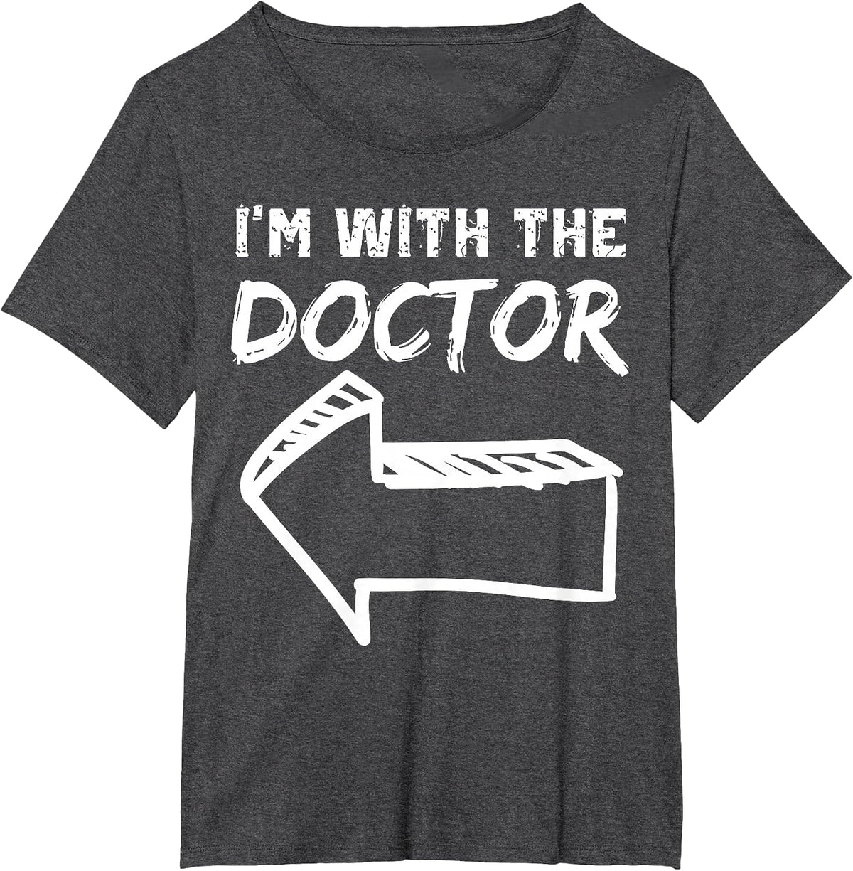 I'm with The Doctor Left Arrow Funny Halloween Costume Her T-Shirt - Dark Heather Grey