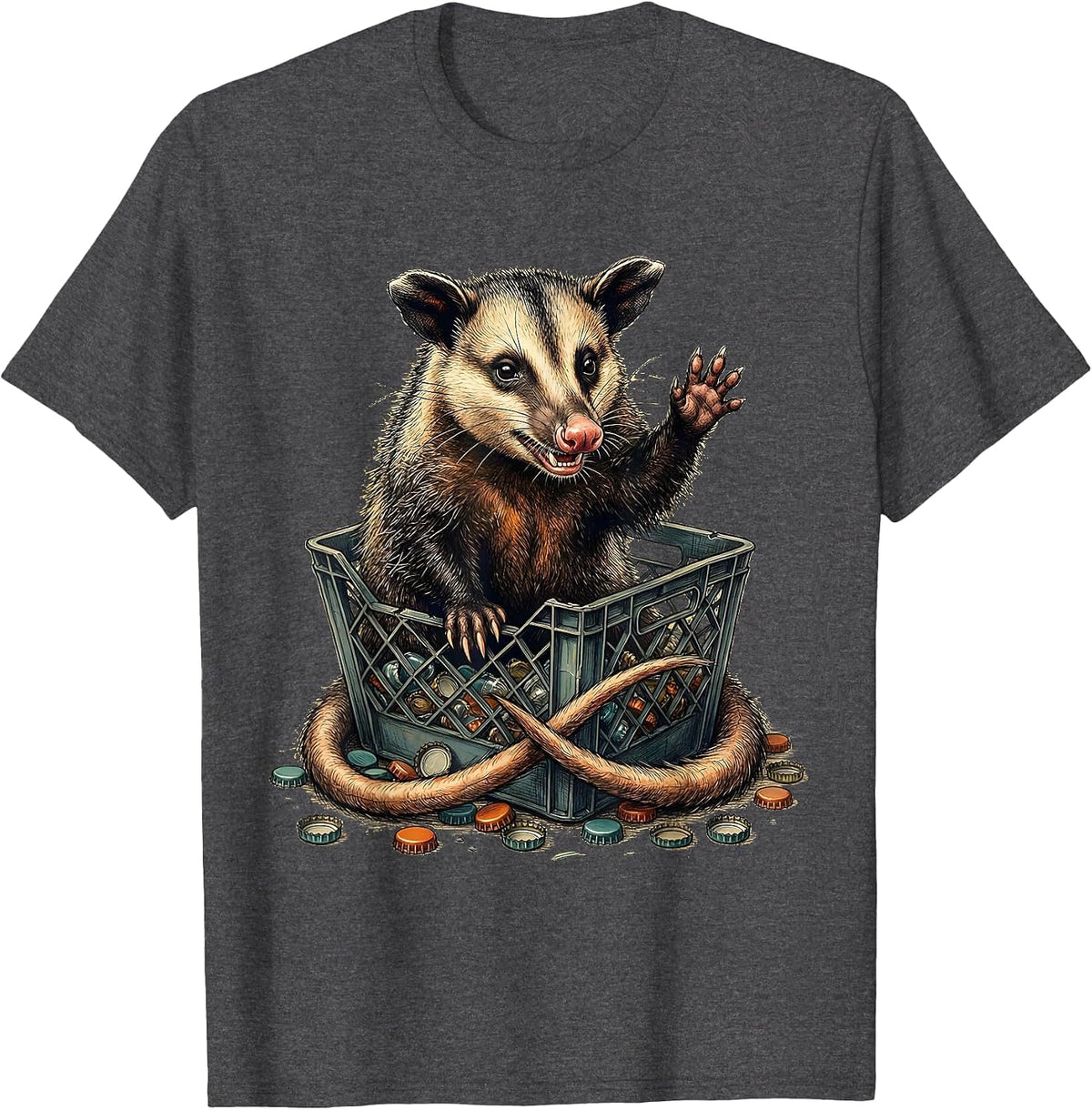 Opossum From Recycling Crate Deadpan Humor Possum Lover T-Shirt - Dark Heather Grey