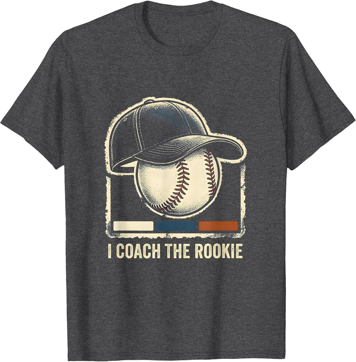 Men's I Coach The Rookie Rubber Stamp Baseball Birthday Family T-Shirt - Dark Heather Grey