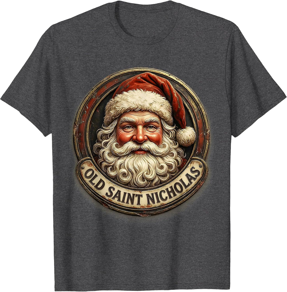 Old Saint Nicholas Vintage Retro Christmas Nostalgia Santa T-Shirt - Dark Heather Grey