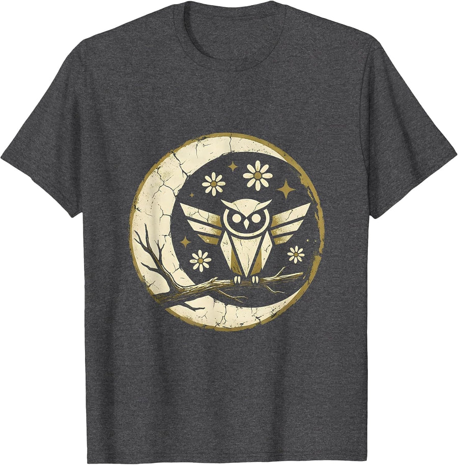 Men's Halloween Owl on Twisted Branch Illustration T-Shirt - Dark Heather Grey