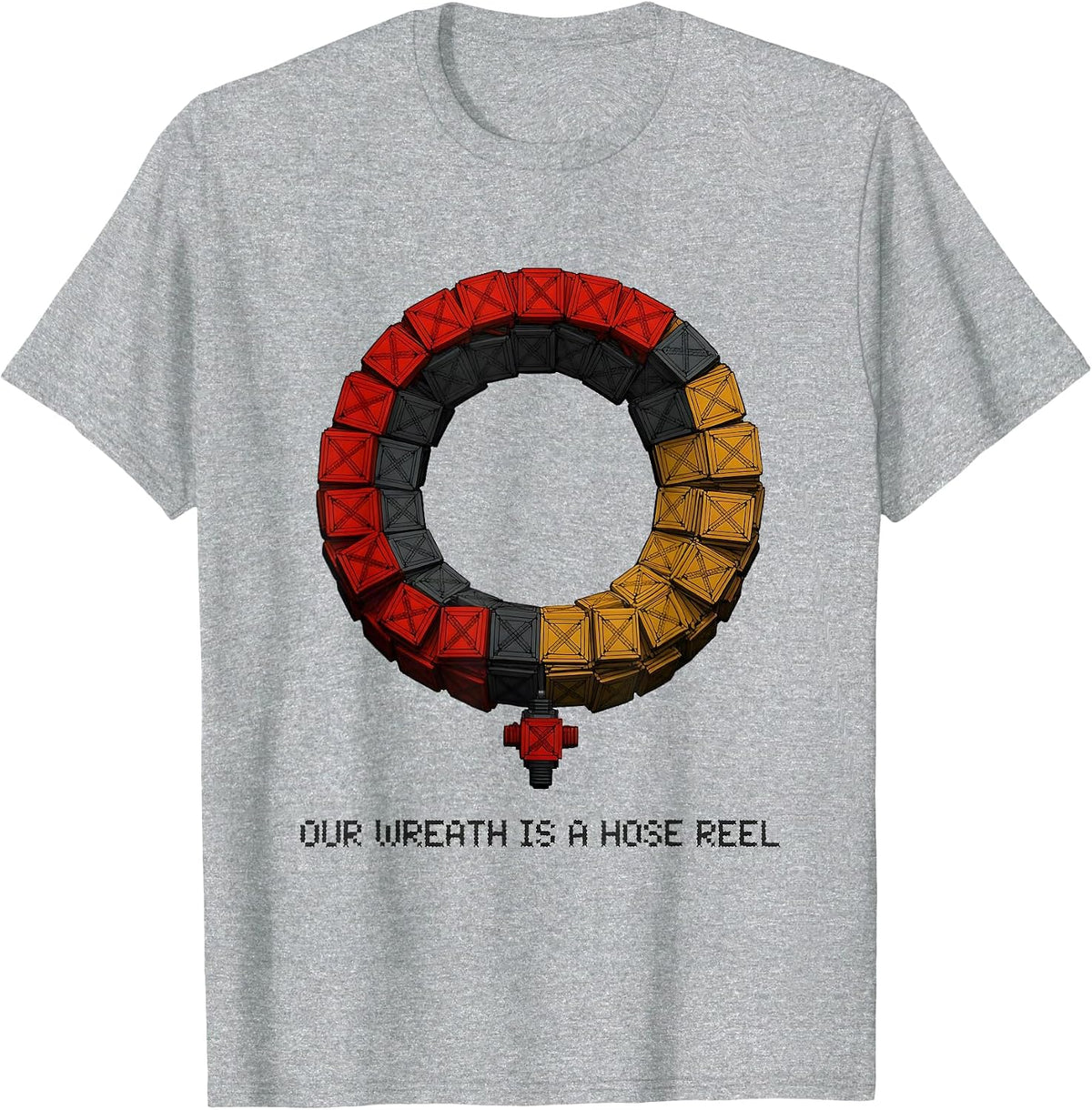 Men's Our Wreath Is A Hose Reel Funny Firefighter Humor Christmas T-Shirt - Heather Grey
