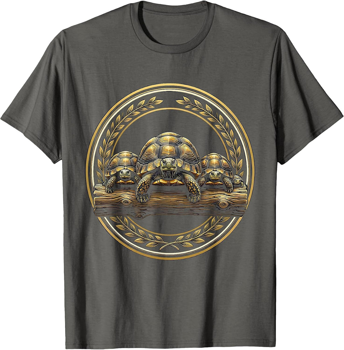 Men's Family of Turtles Stacked on a Log Illustration T-Shirt - Asphalt Grey
