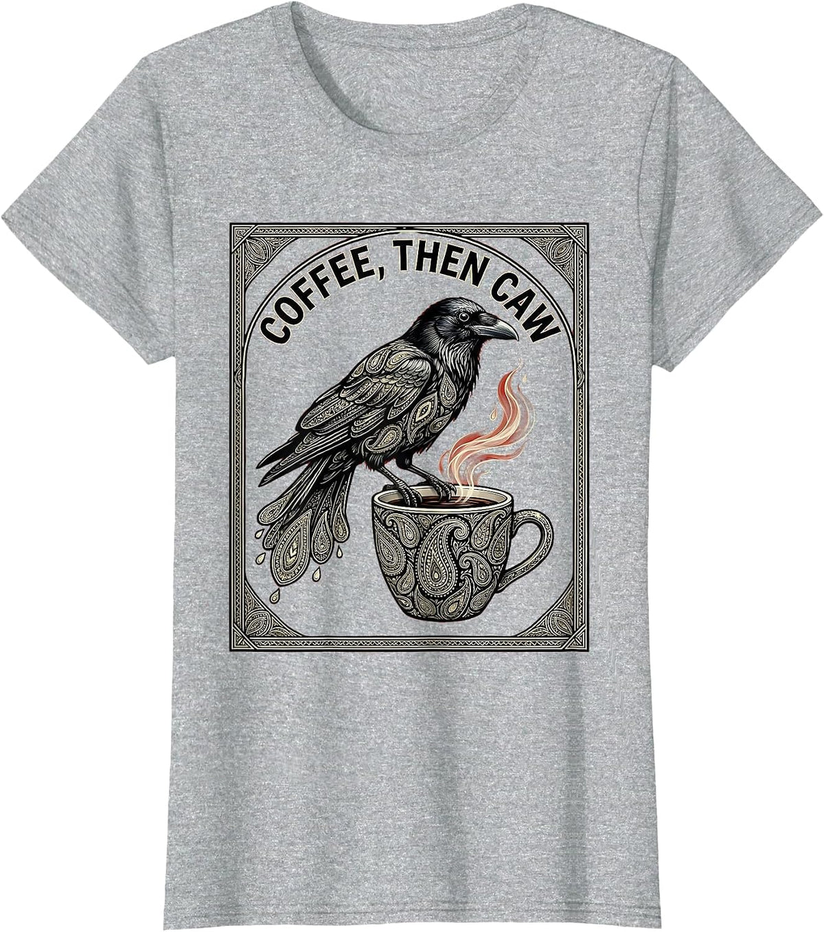 Coffee Then Caw Crow Lover Graphic Design T-Shirt - Heather Grey