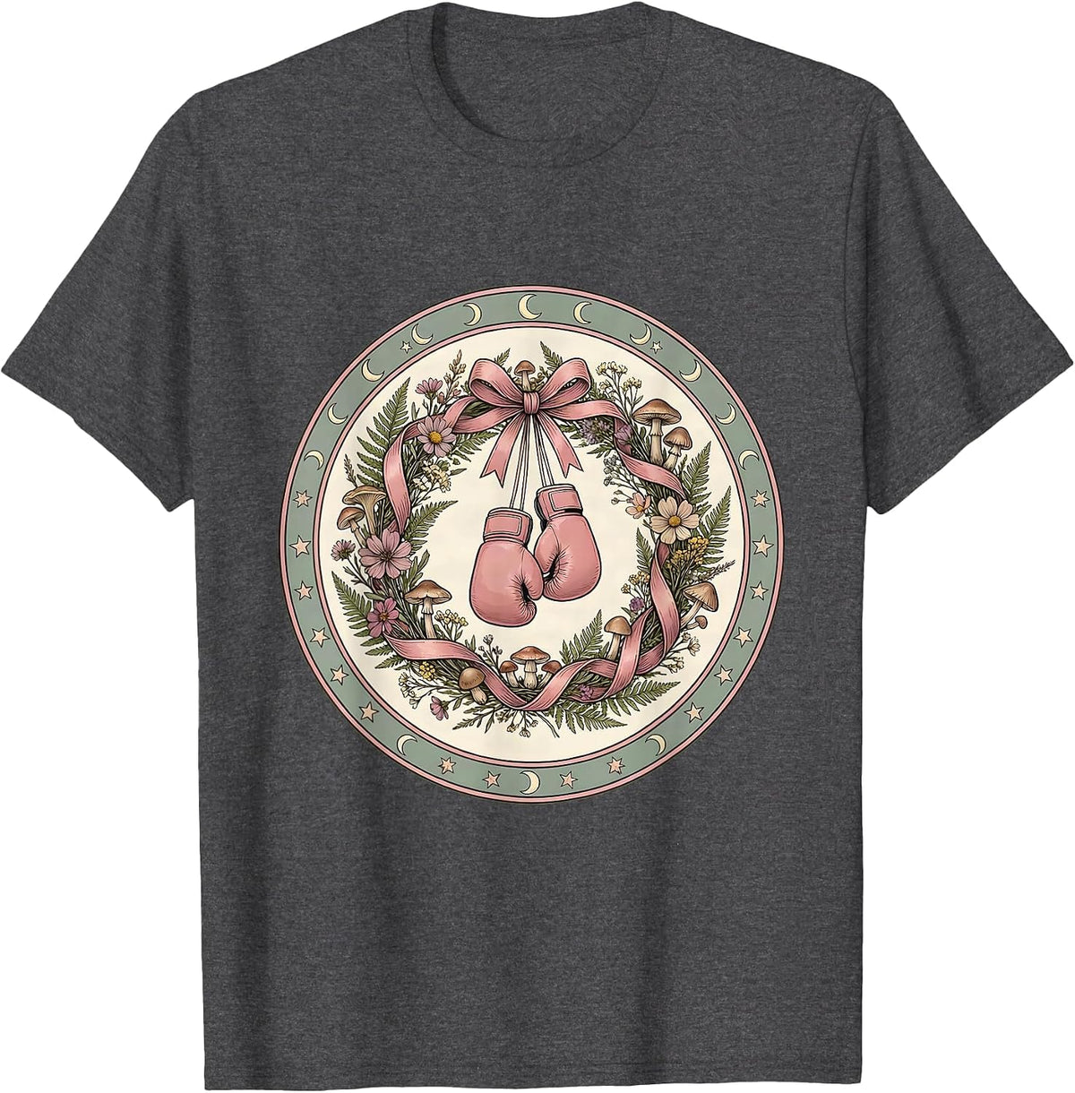 October Breast Cancer Warrior Pink Boxing Gloves T-Shirt - Dark Heather Grey