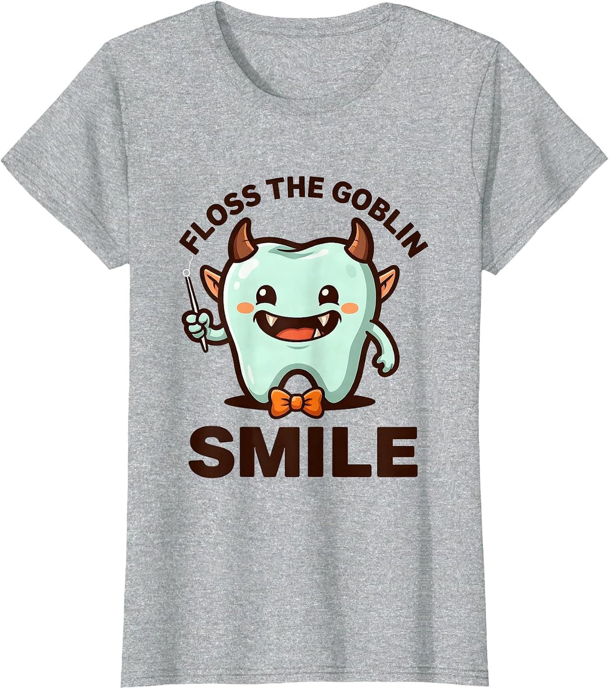 Floss the Goblin Smile Cute Kawaii Halloween Dentist Dental T-Shirt - Heather Grey