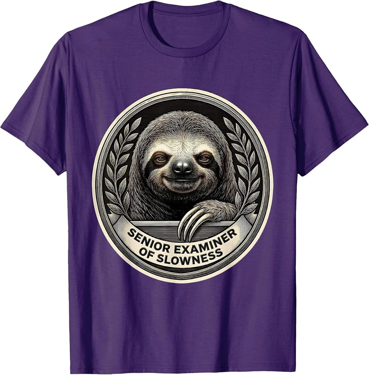 Senior Examiner Of Slowness Funny Sloth Lover Gift T-Shirt - Purple