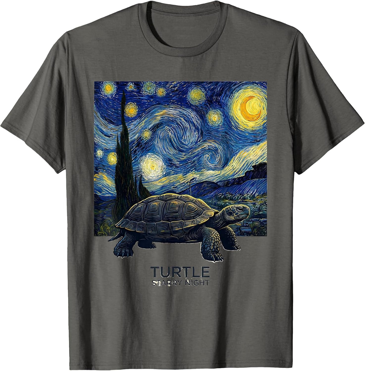 Men's Turtle Starry Night Van Gogh Art Animal Lover Gift T-Shirt - Asphalt Grey