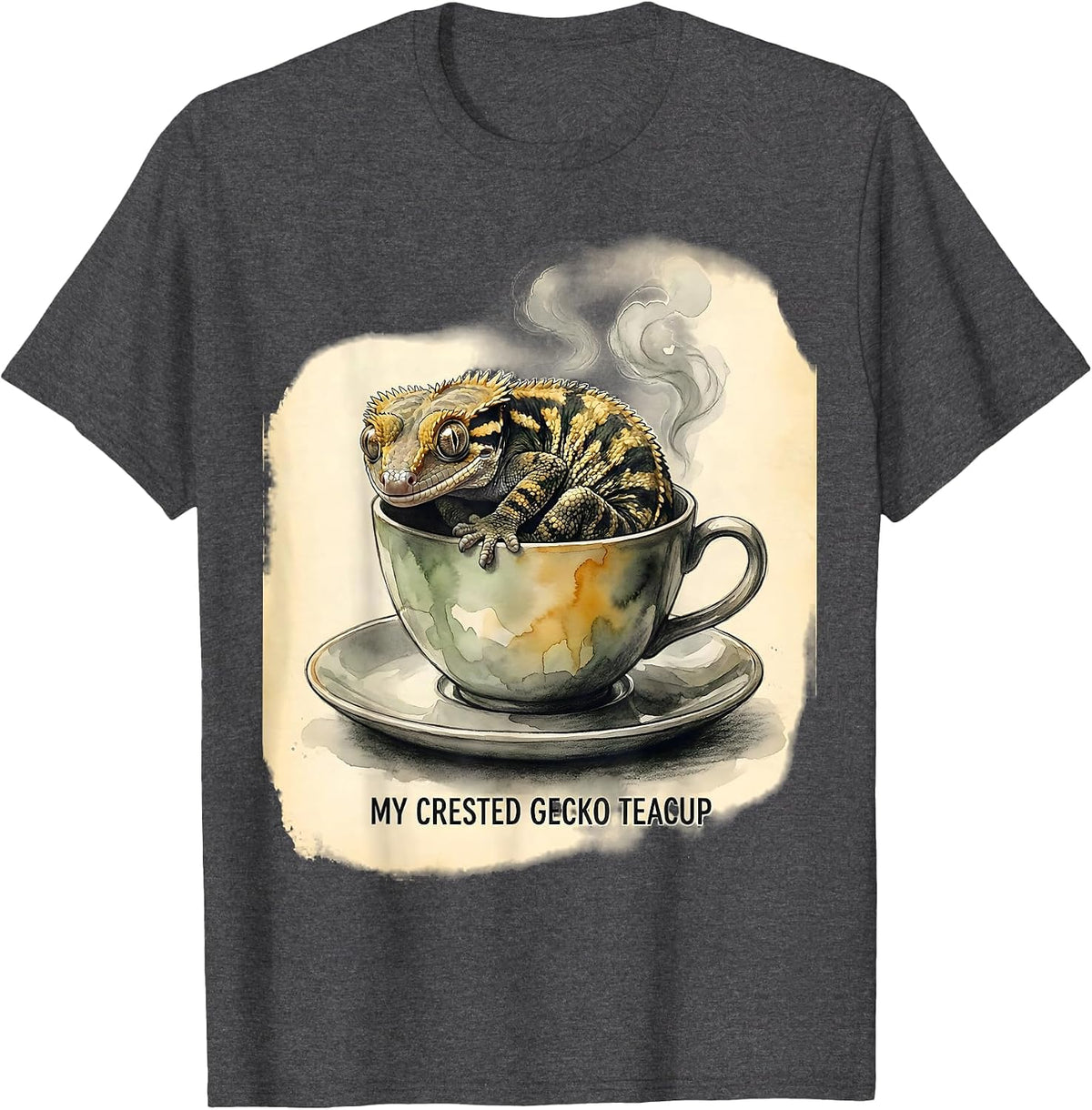 My Crested Gecko Teacup Watercolor Reptile Lover Gift T-Shirt - Dark Heather Grey