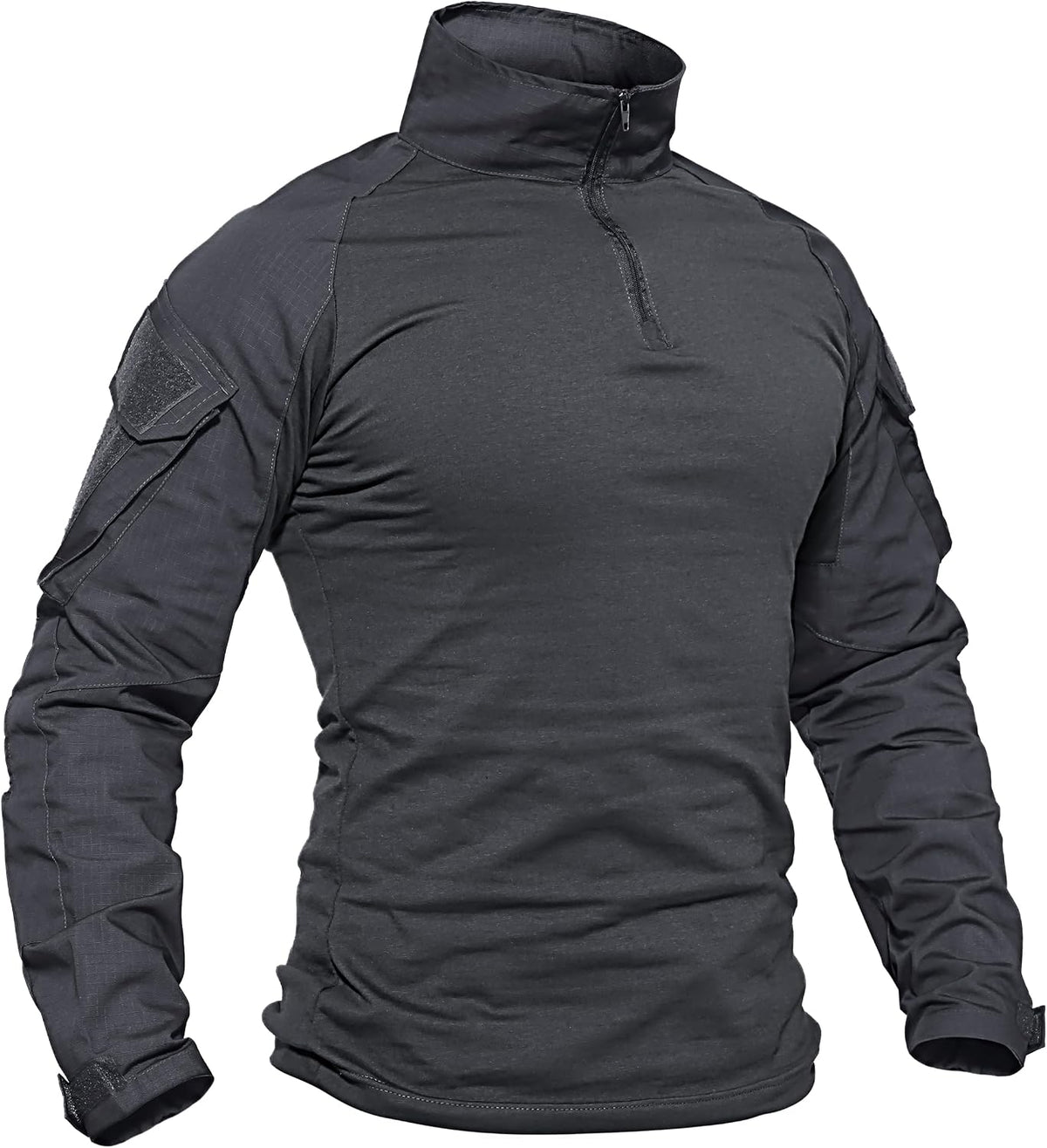 TACVASEN Men's Tactical Long Sleeve Combat Shirt 1/4 Zip Airsoft Hiking - Gray