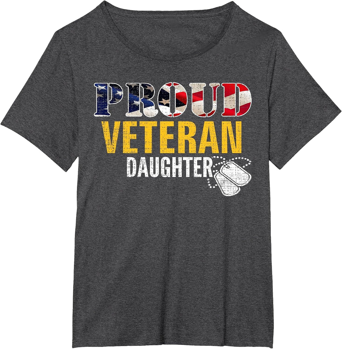 Vintage Proud Veteran Daughter with American Flag Military T-Shirt - Dark Heather Grey