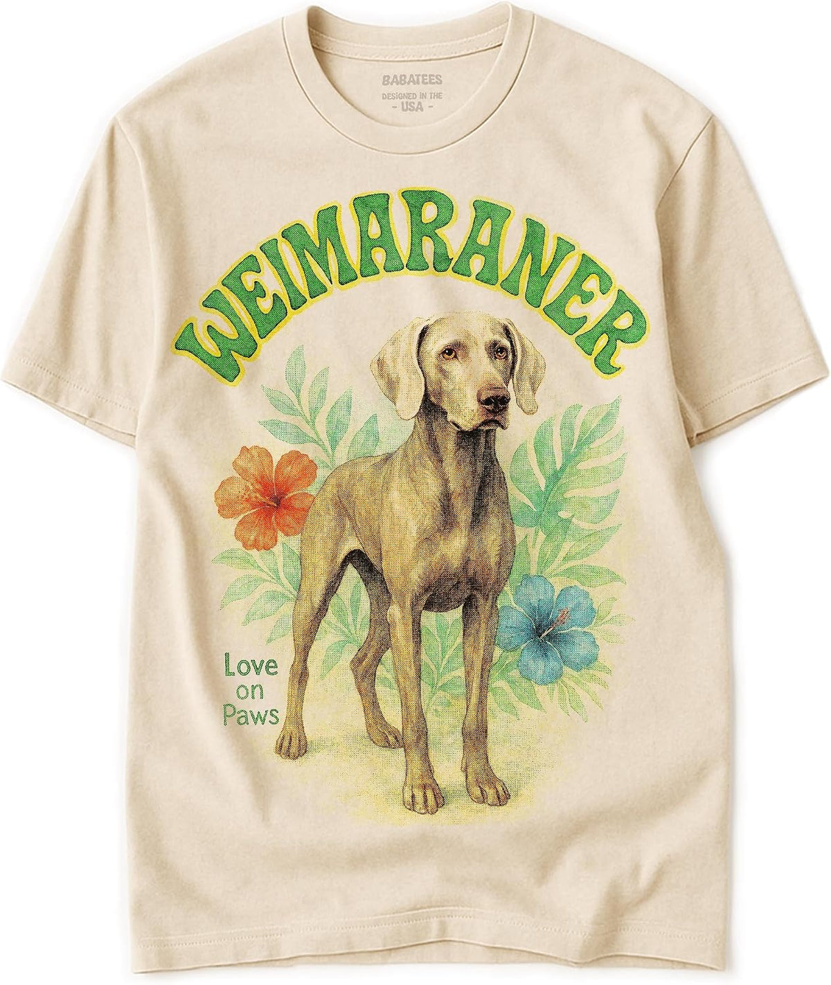 Groovy Dog Watercolor Artwork - 100% Natural, Raw & Undyed Heavyweight Cotton Tshirt for Men & Women - Weimaraner
