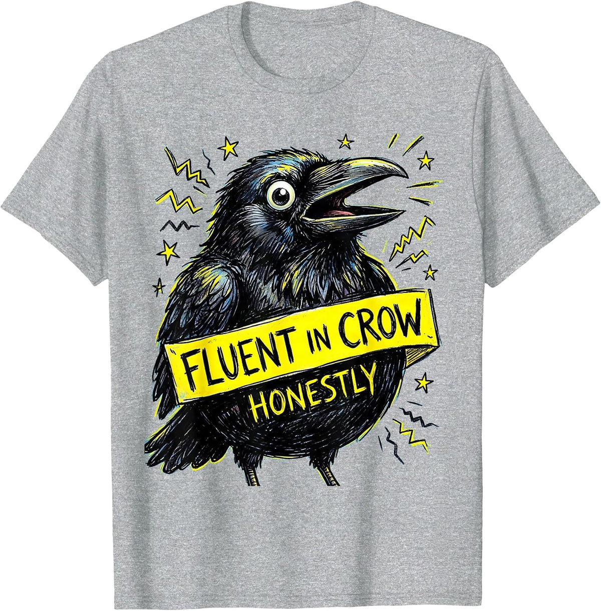 Men's Fluent In Crow Funny Crow Lover Design T-Shirt - Heather Grey