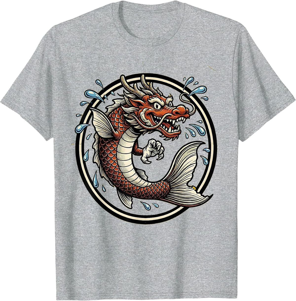 Men's Koi to Dragon Transformation Anime Art T-Shirt - Heather Grey