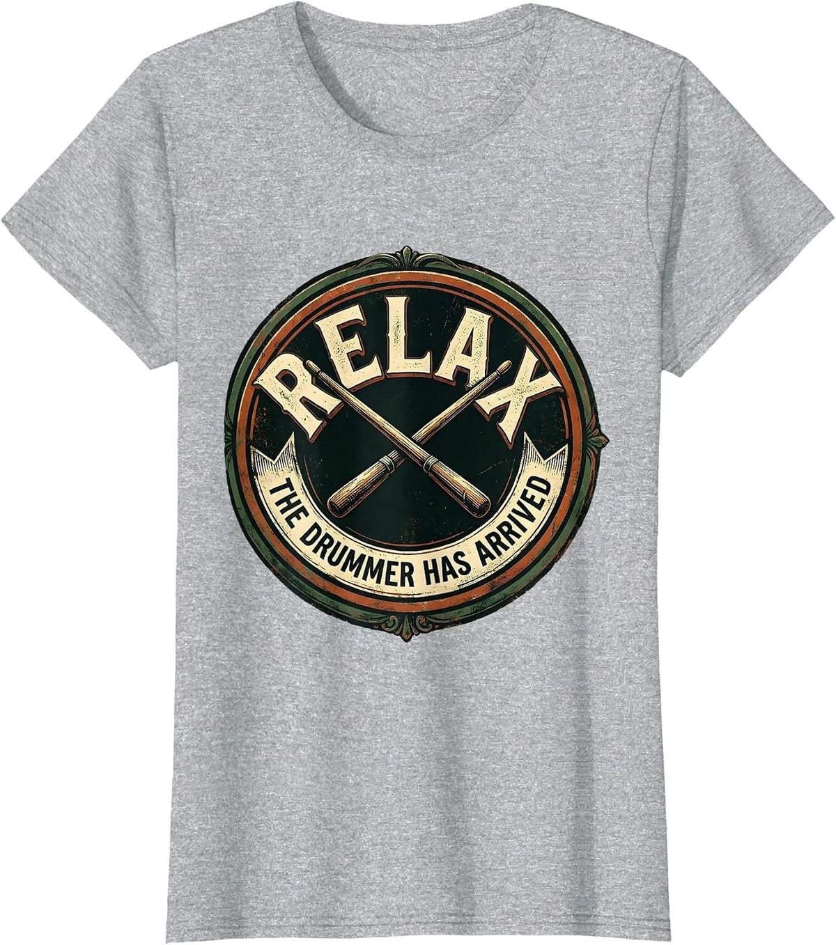 Relax The Drummer Has Arrived Vintage Badge T-Shirt - Heather Grey