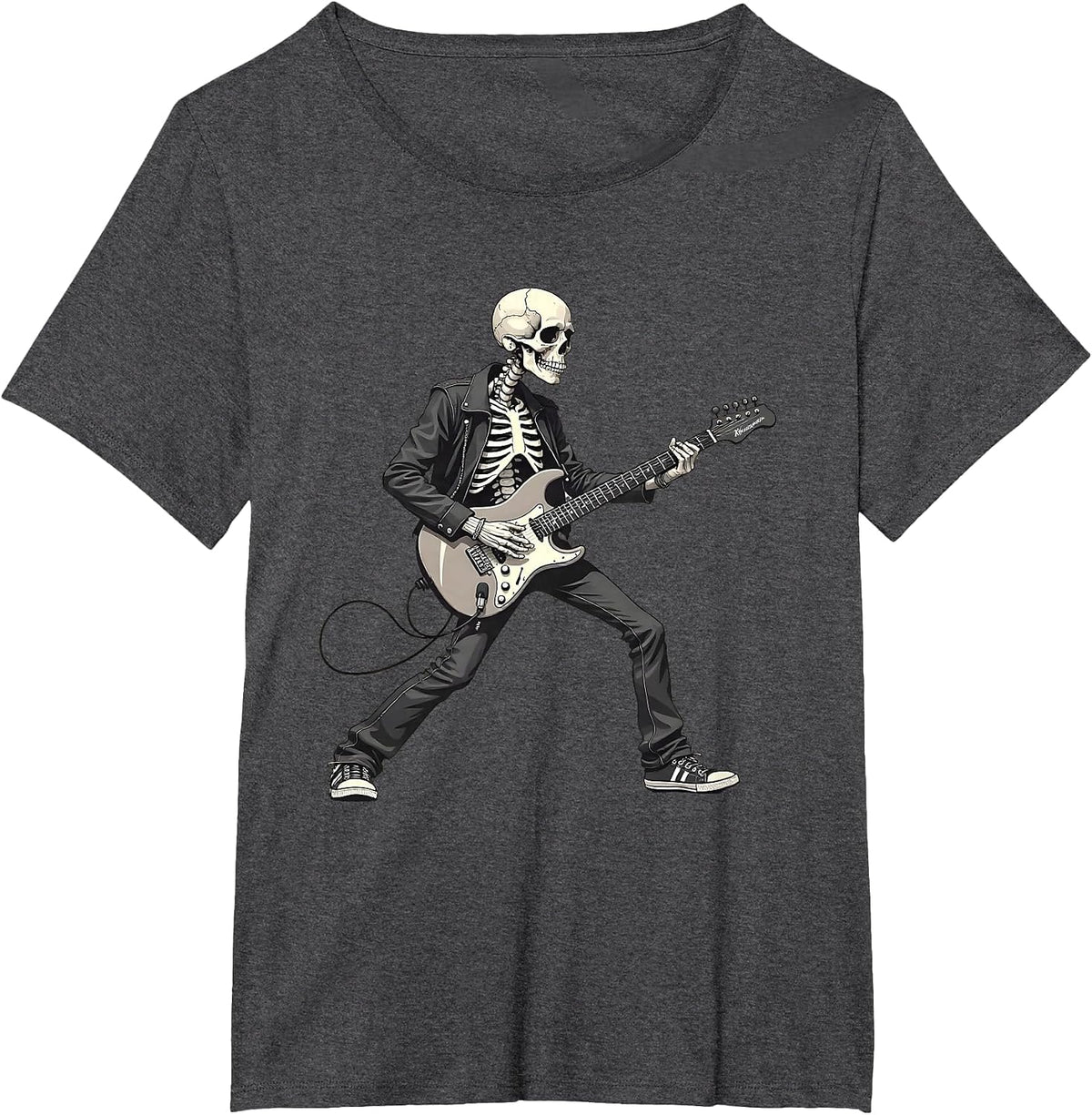 Rock On Skeleton Guitar Player - Spooky Halloween Guitarist T-Shirt - Dark Heather Grey