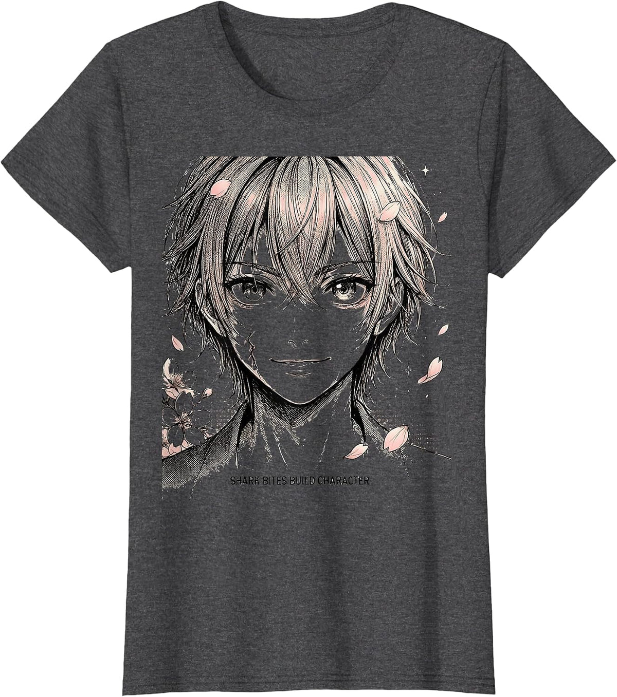 Women's Shark Bites Build Character Funny Ocean Design T-Shirt - Dark Heather Grey