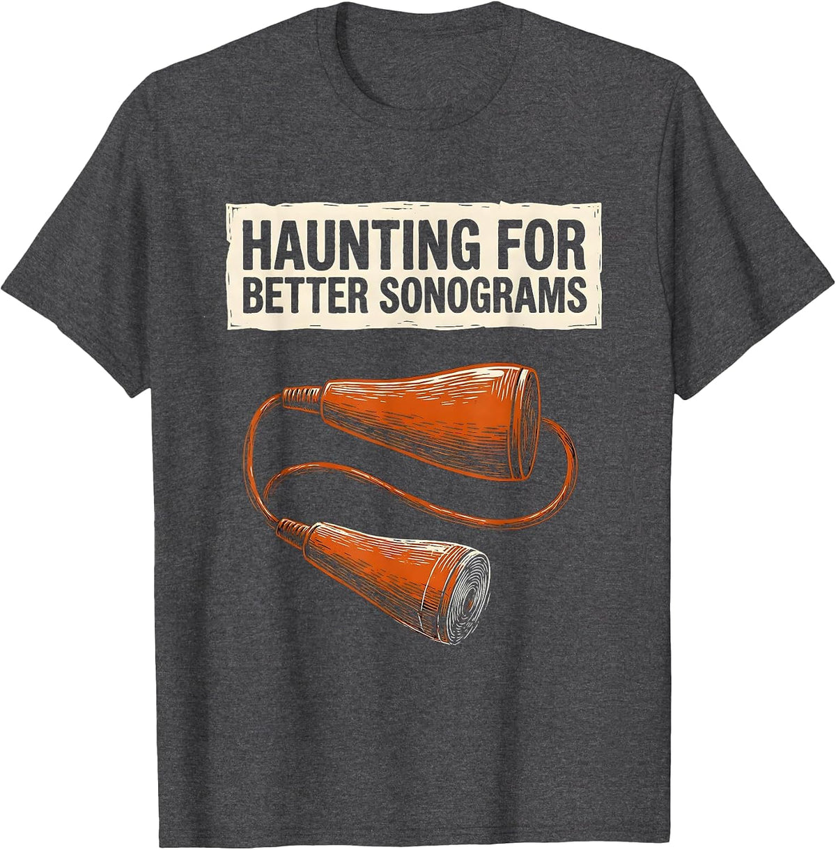 Men's Haunting For Better Sonograms Linocut Sonographer Halloween T-Shirt - Dark Heather Grey