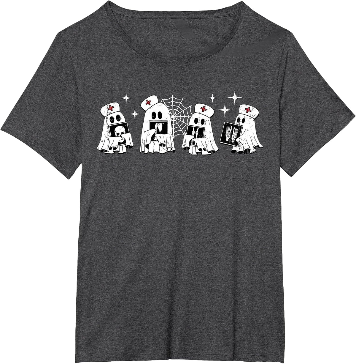 Funny Radiology Ghost Boo Crew Skeleton X-ray Bones RAD Tech T-Shirt - Dark Heather Grey