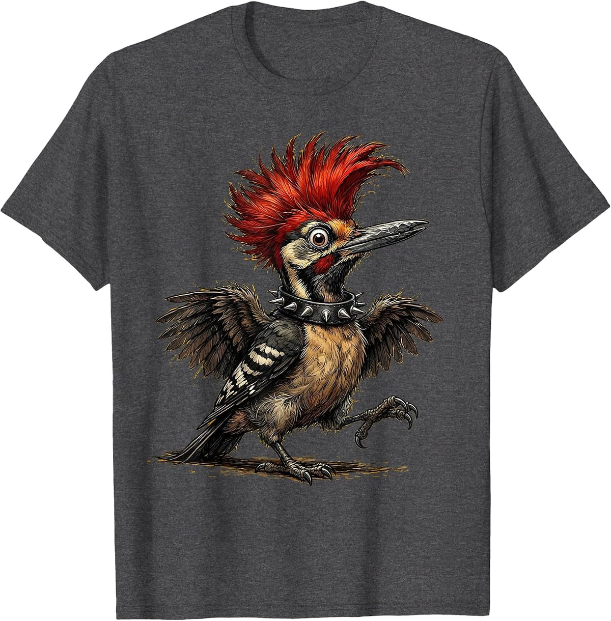 Little Pecker Club Punk Woodpecker Graphic T-Shirt - Dark Heather Grey