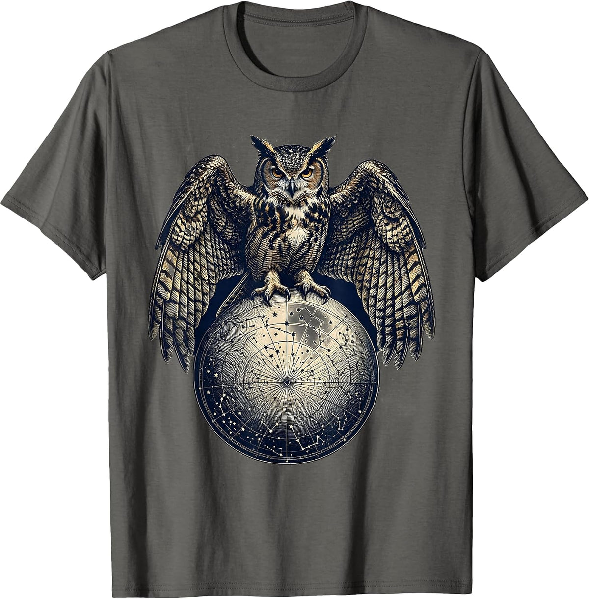 Men's Owl Perched on Constellation Map Illustration T-Shirt - Asphalt Grey