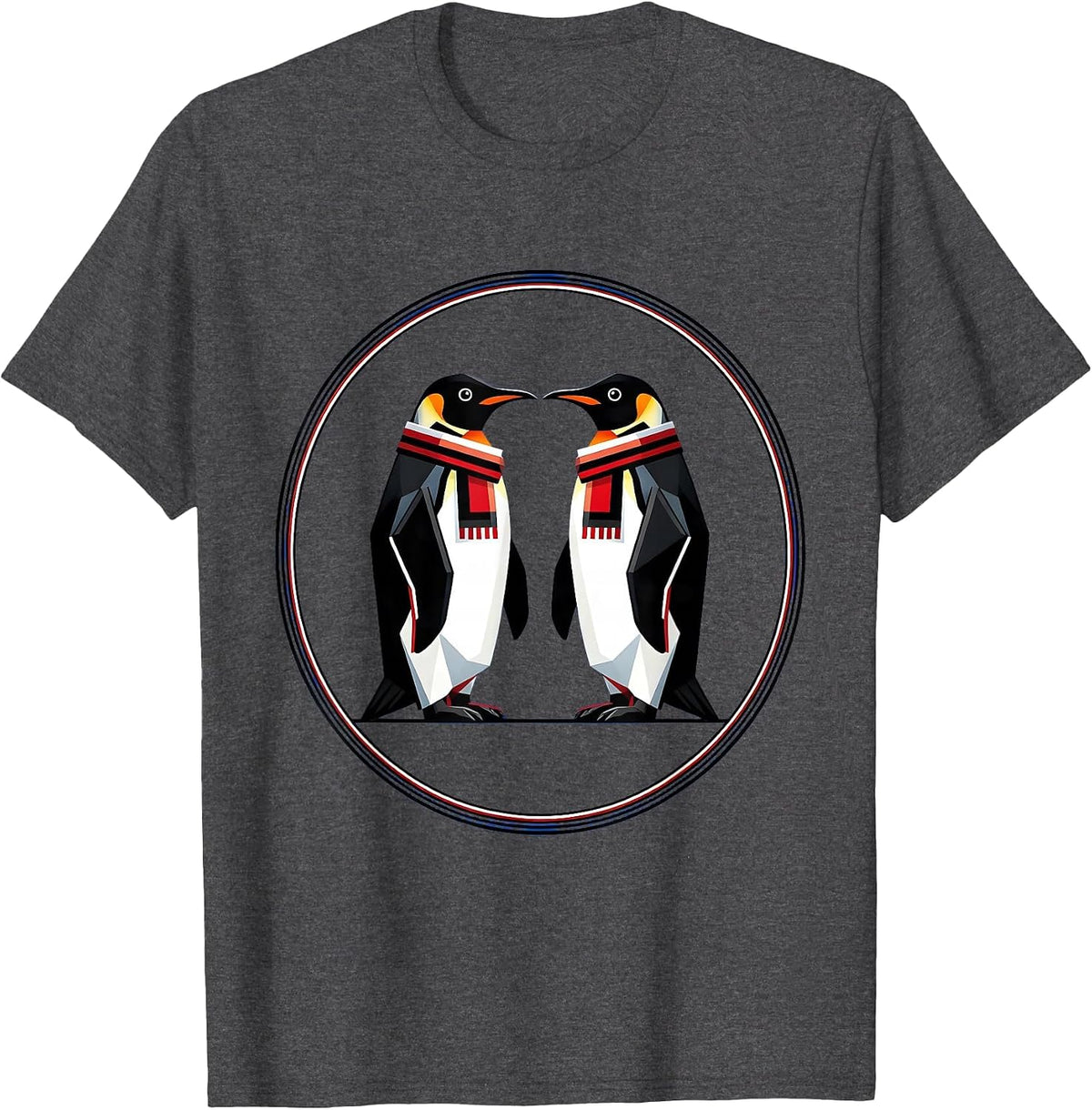 Twin Day Matching Penguins Scarf Illustration T-Shirt - Dark Heather Grey
