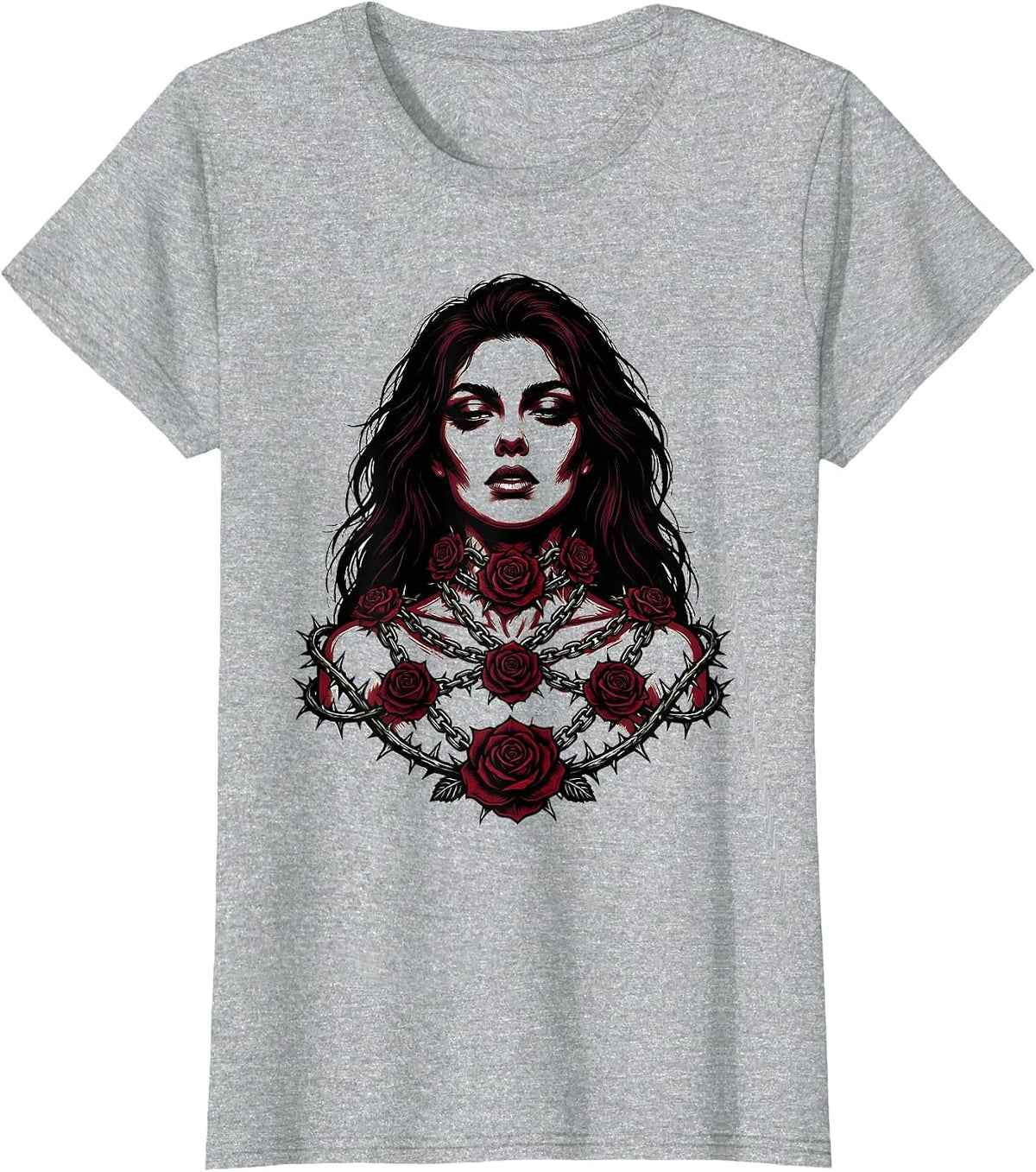 Emo Floral Chains Dark Botanical Art Design T-Shirt - Heather Grey