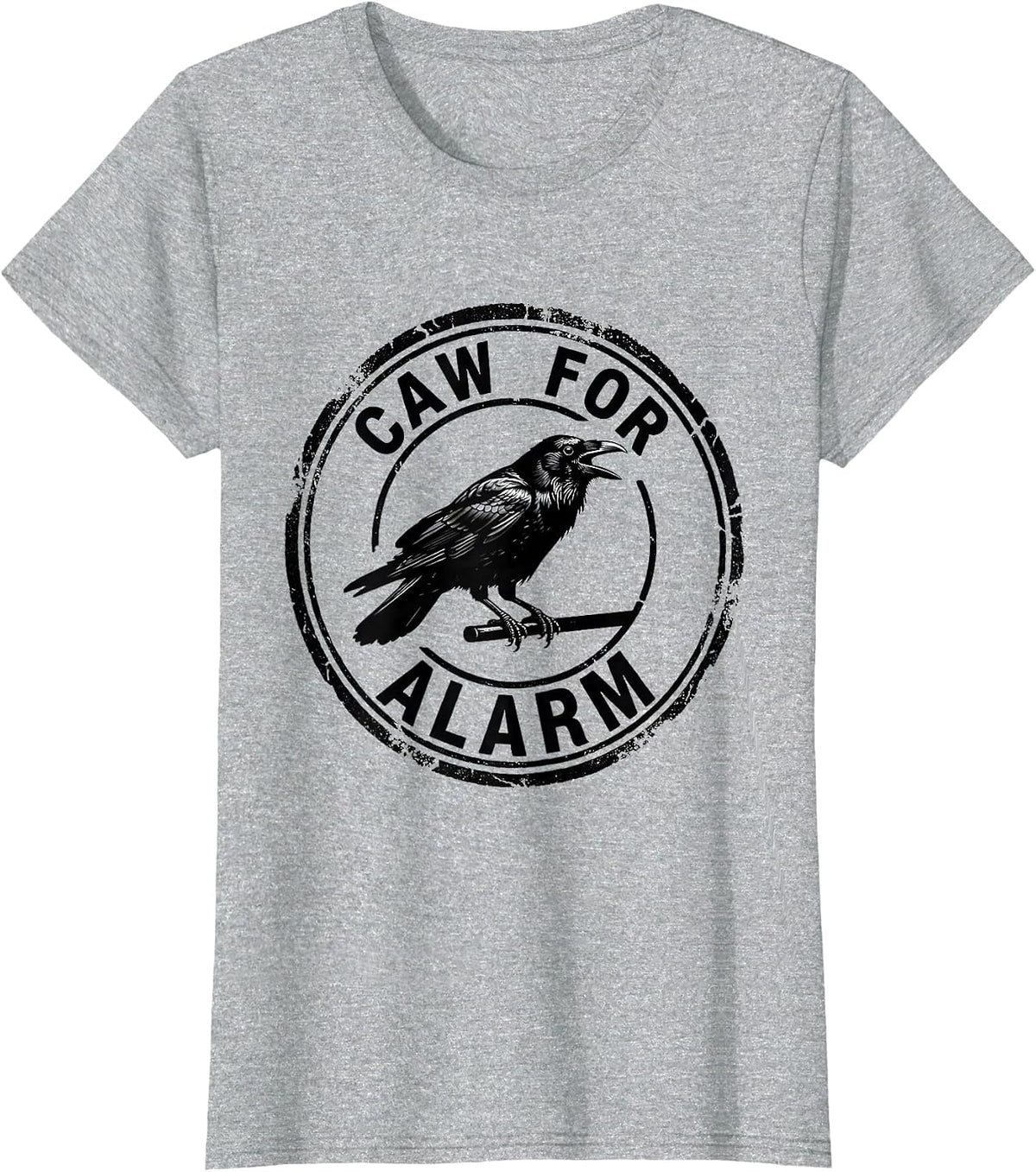 Caw For Alarm Rubber Stamp Dark Humor Crow Raven Bird Lover T-Shirt - Heather Grey