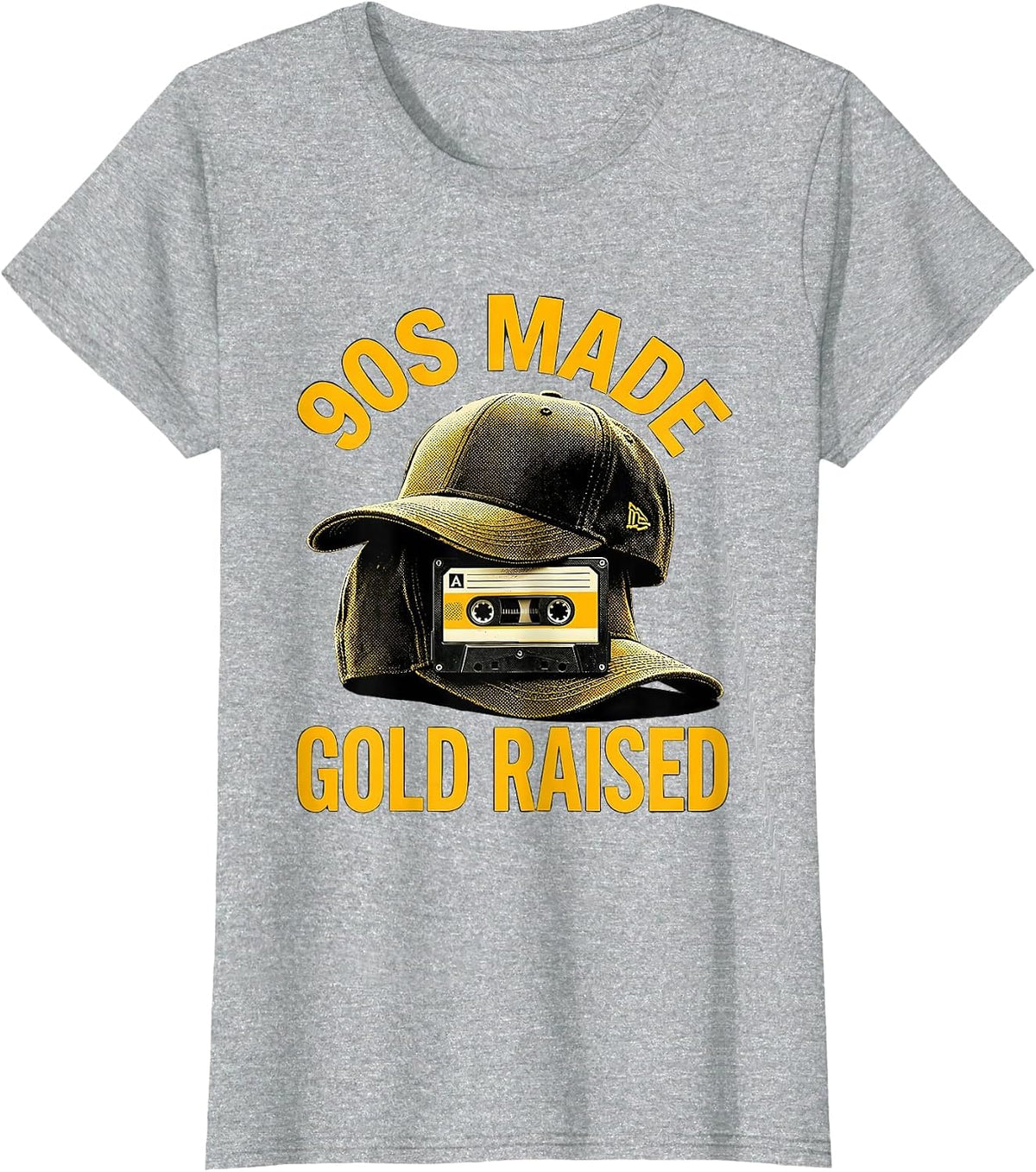 90s Made Gold Raised Vintage Hip-Hop Rap Music Quote Retro T-Shirt - Heather Grey