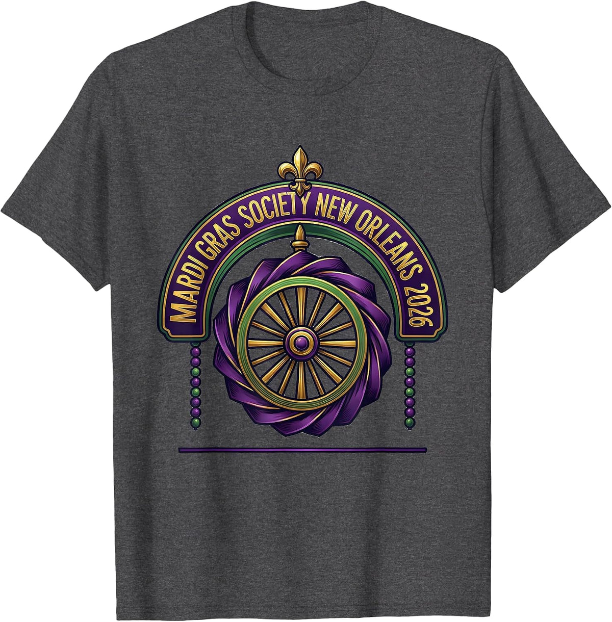 Men's Mardi Gras Society New Orleans 2026 Carnival Party Souvenir T-Shirt - Dark Heather Grey
